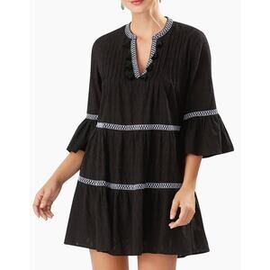 Tommy Bahama Embroidered TieredCotton Dress in Black Size XL